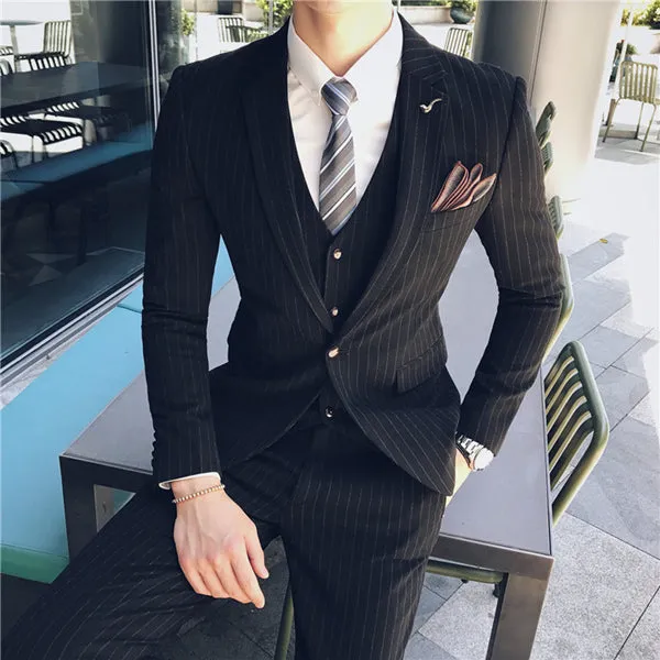 ( Jacket   Vest   Pants )  Plaid Casual Business Suit High-end Social Formal 3 Pcs Set