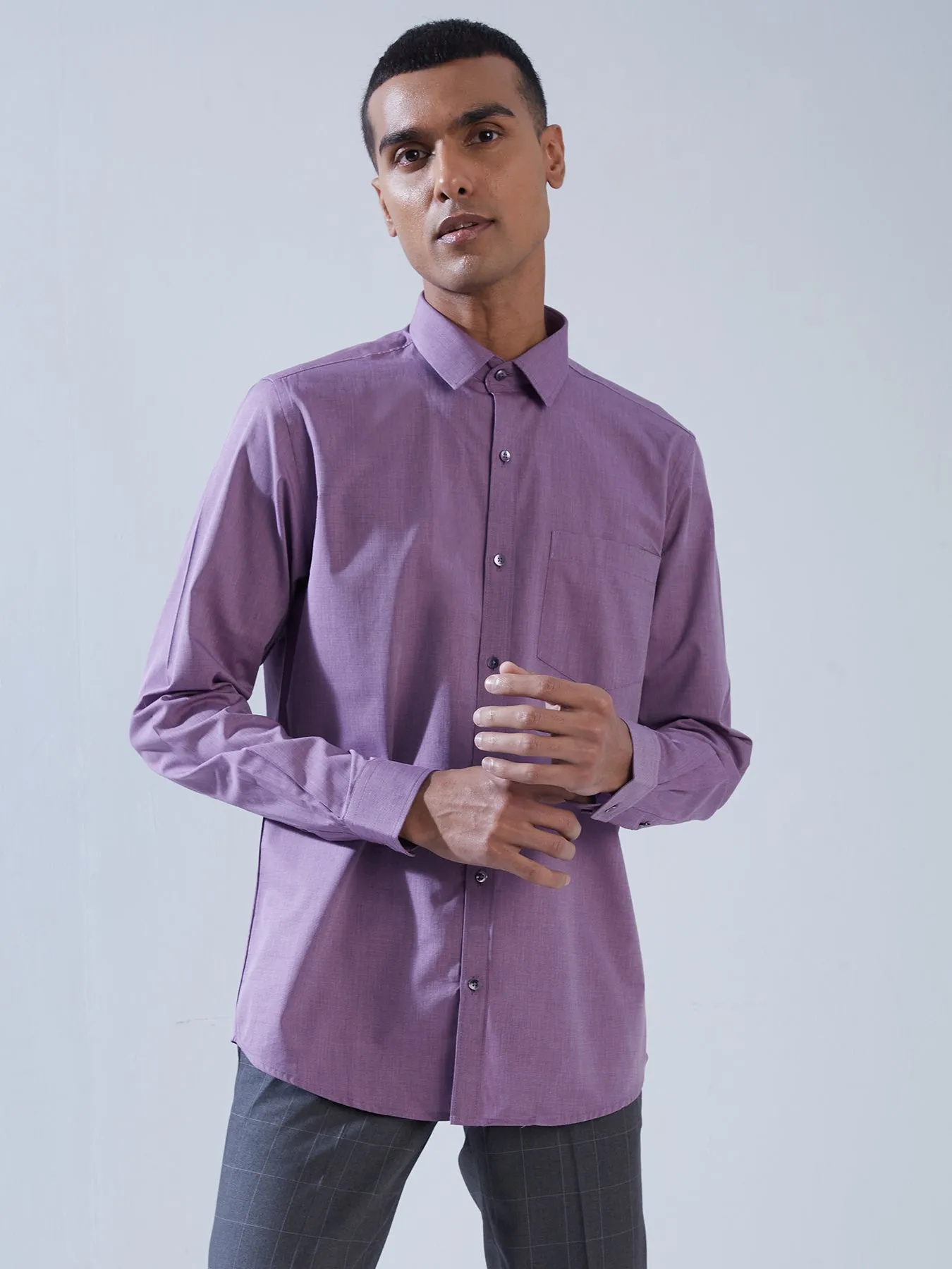 100% Cotton Purple SLIM FIT Full Sleeve Formal Mens Plain Shirt