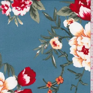 2 YD PC-Country Blue Floral Double Brushed Jersey Knit Fabric