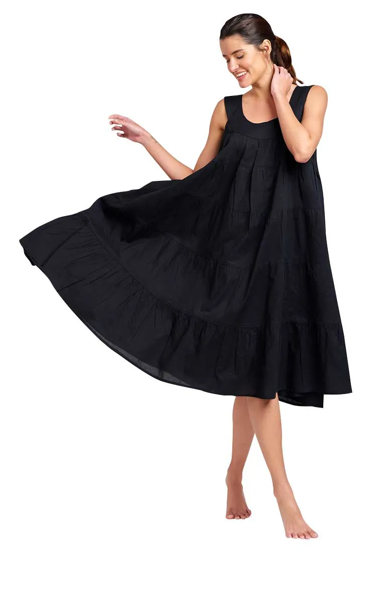 Arabella Chelsea Tiered Nightgown/Day Dress in Black MD-764BK