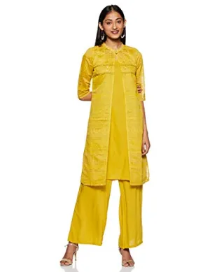 Aurelia Women's Synthetic Salwar Suit Set (19FED10054-500020_T-Yellow_X-Large)