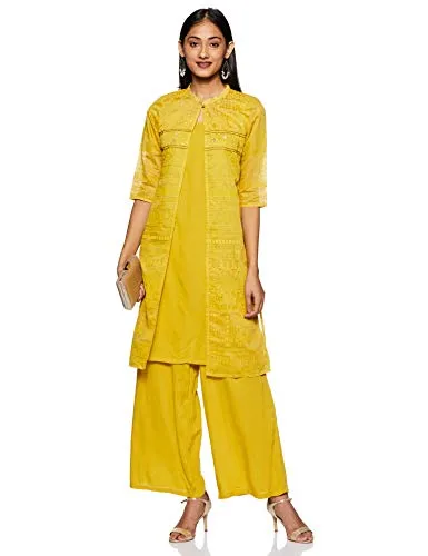 Aurelia Women's Synthetic Salwar Suit Set (19FED10054-500020_T-Yellow_X-Large)