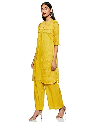 Aurelia Women's Synthetic Salwar Suit Set (19FED10054-500020_T-Yellow_X-Large)