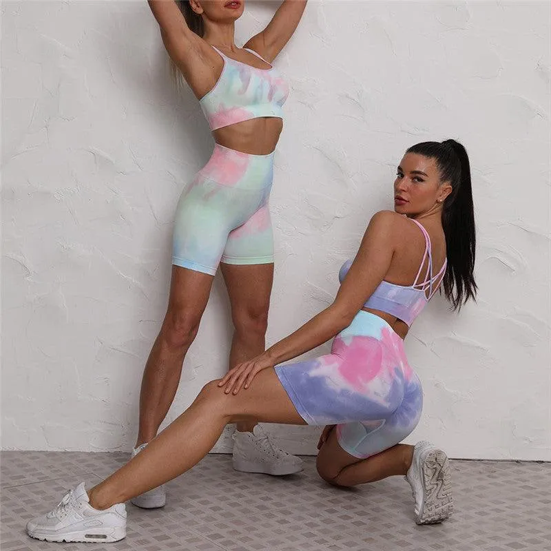 Beautiful Back Yoga Wear Women's Seamless Moisture Wicking Tie-dye Shorts & Suits Style