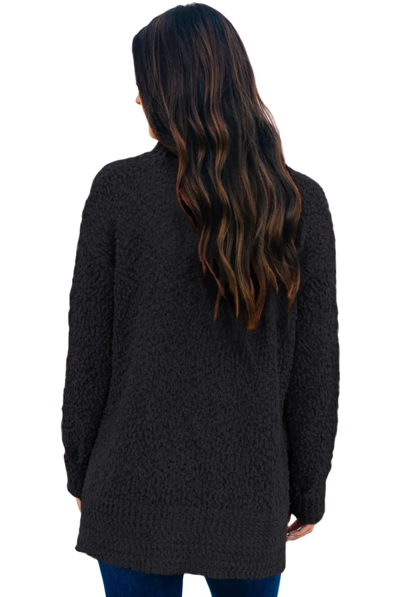 Black Cozy Fall Popcorn Pullover Sweater