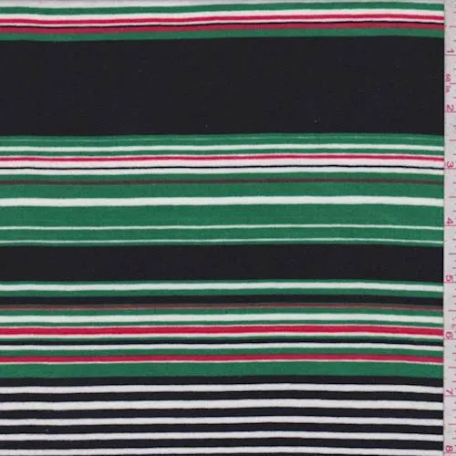 Black Multi Color Stripe Double Brushed Jersey Knit Fabric