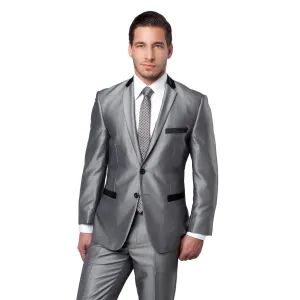 Black Tone on Tone Shiny 2-PC Slim Fit Suits For Men