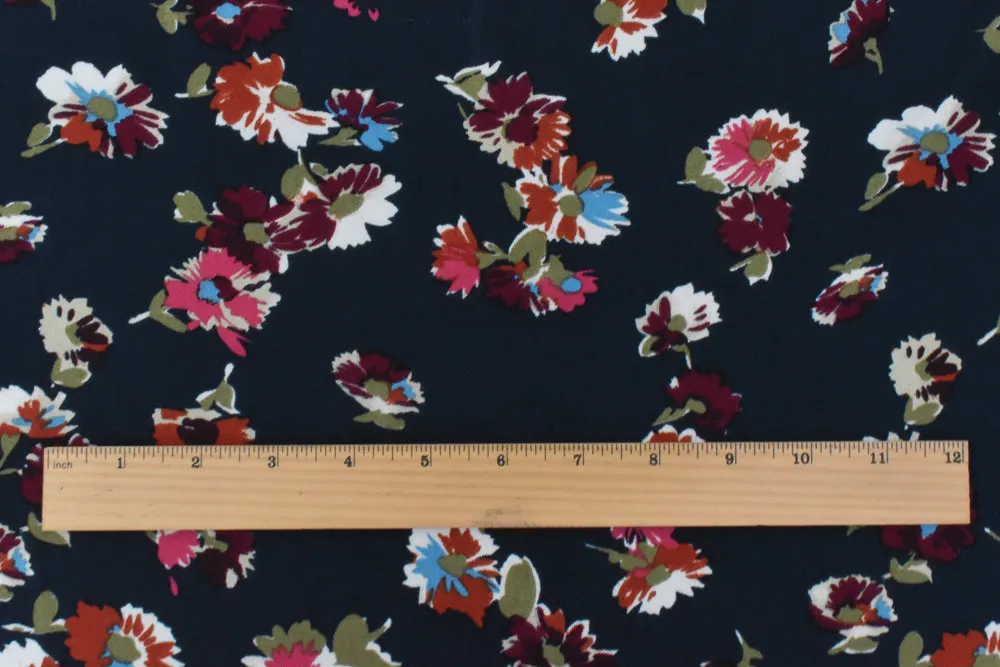 Blue-Red-Multi Floral Printed Poly Momie Woven Fabric