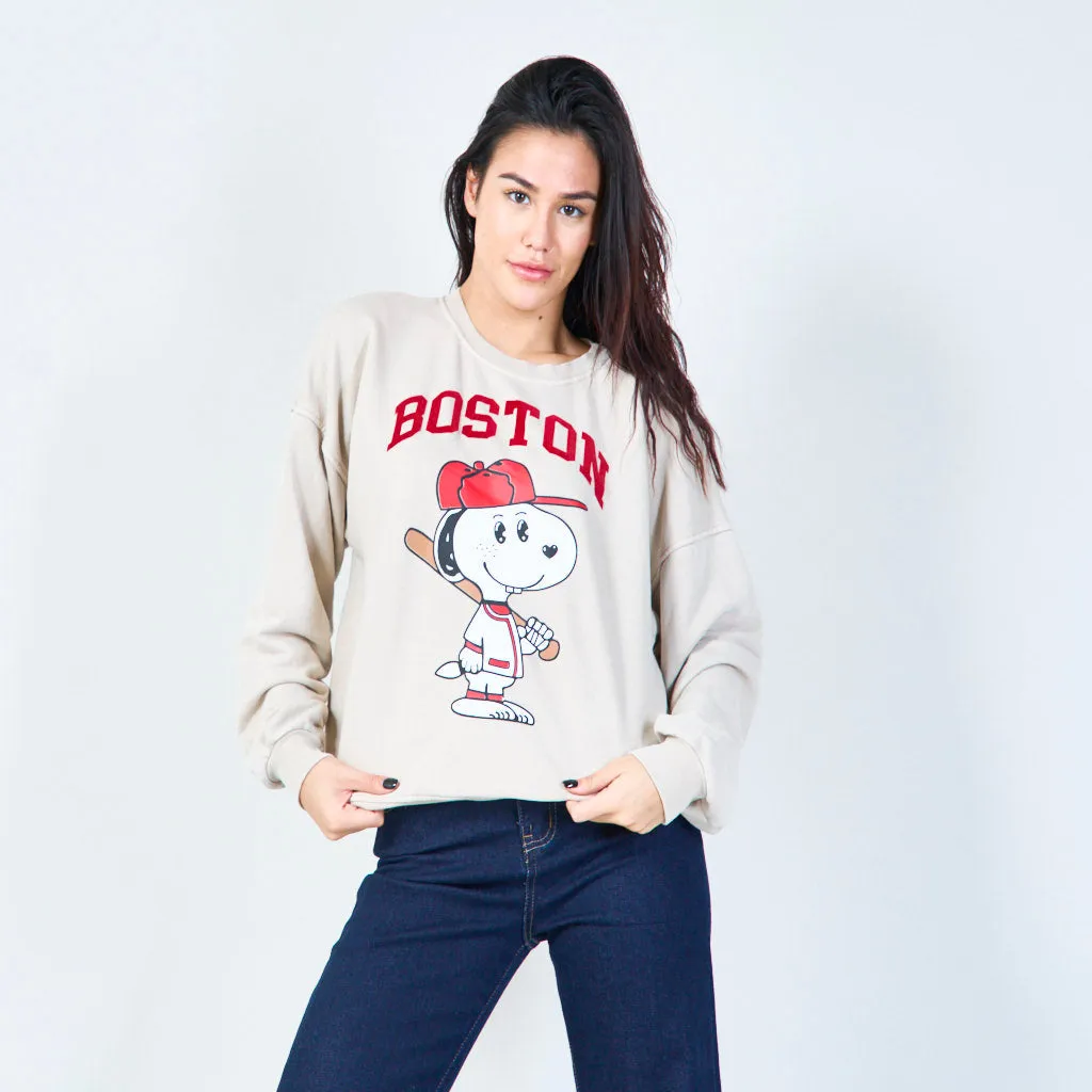 Boston graphic relaxed sweatshirt wholesale