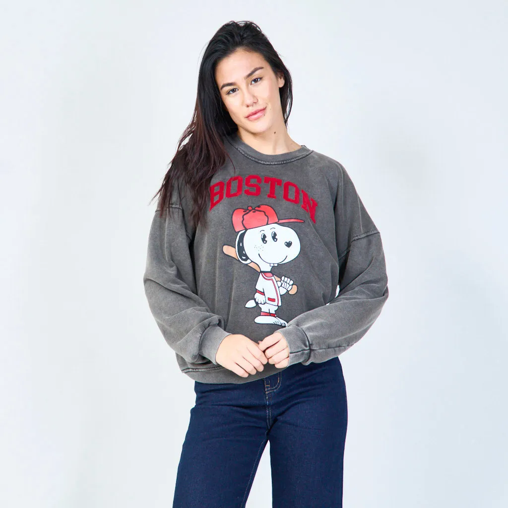 Boston graphic relaxed sweatshirt wholesale