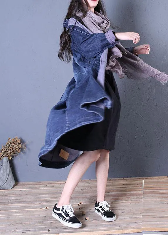 boutique oversize long fall denim blue patchwork Button Down women coats