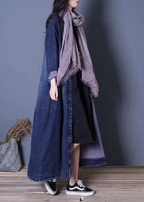 boutique oversize long fall denim blue patchwork Button Down women coats