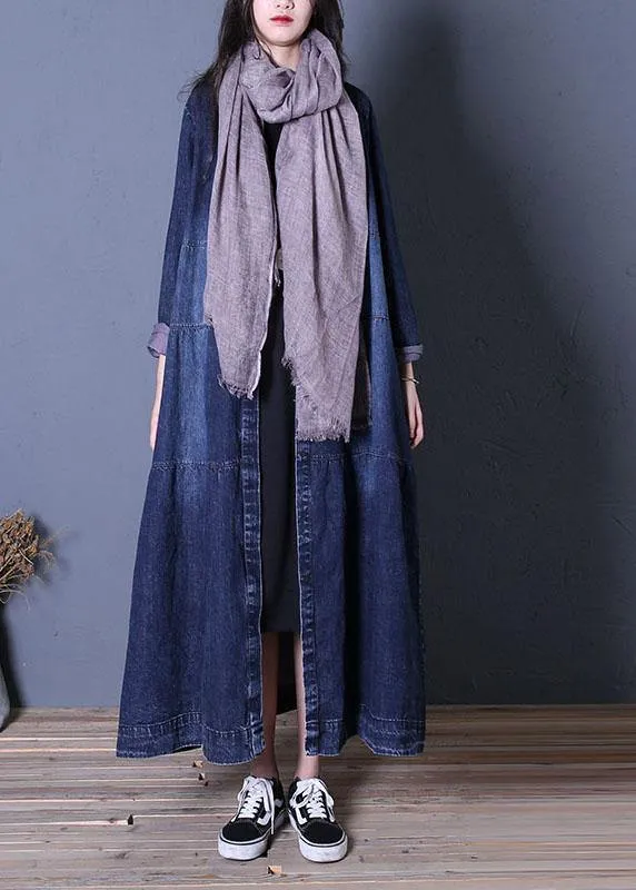 boutique oversize long fall denim blue patchwork Button Down women coats