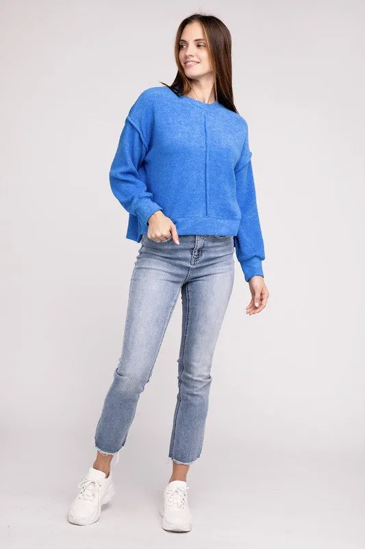 Brushed Melange Hacci Hi-Low Hem Sweater