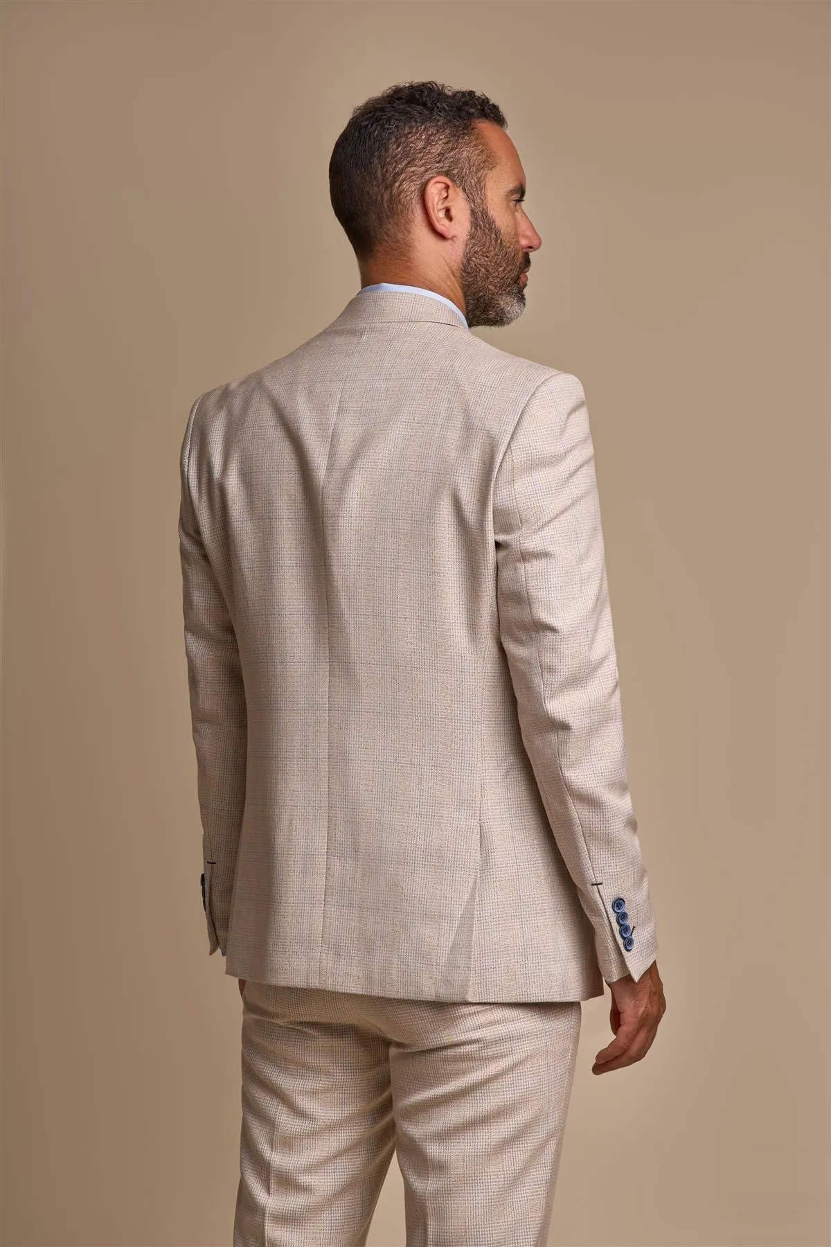 Caridi Beige Regular Check Three Piece Suit