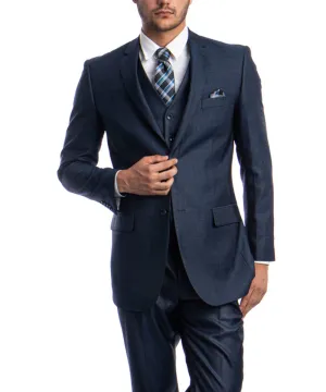 Classic Solid Textured Navy Suit with Vest