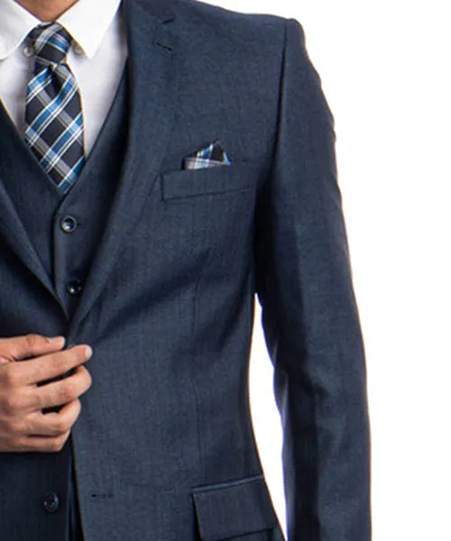 Classic Solid Textured Navy Suit with Vest