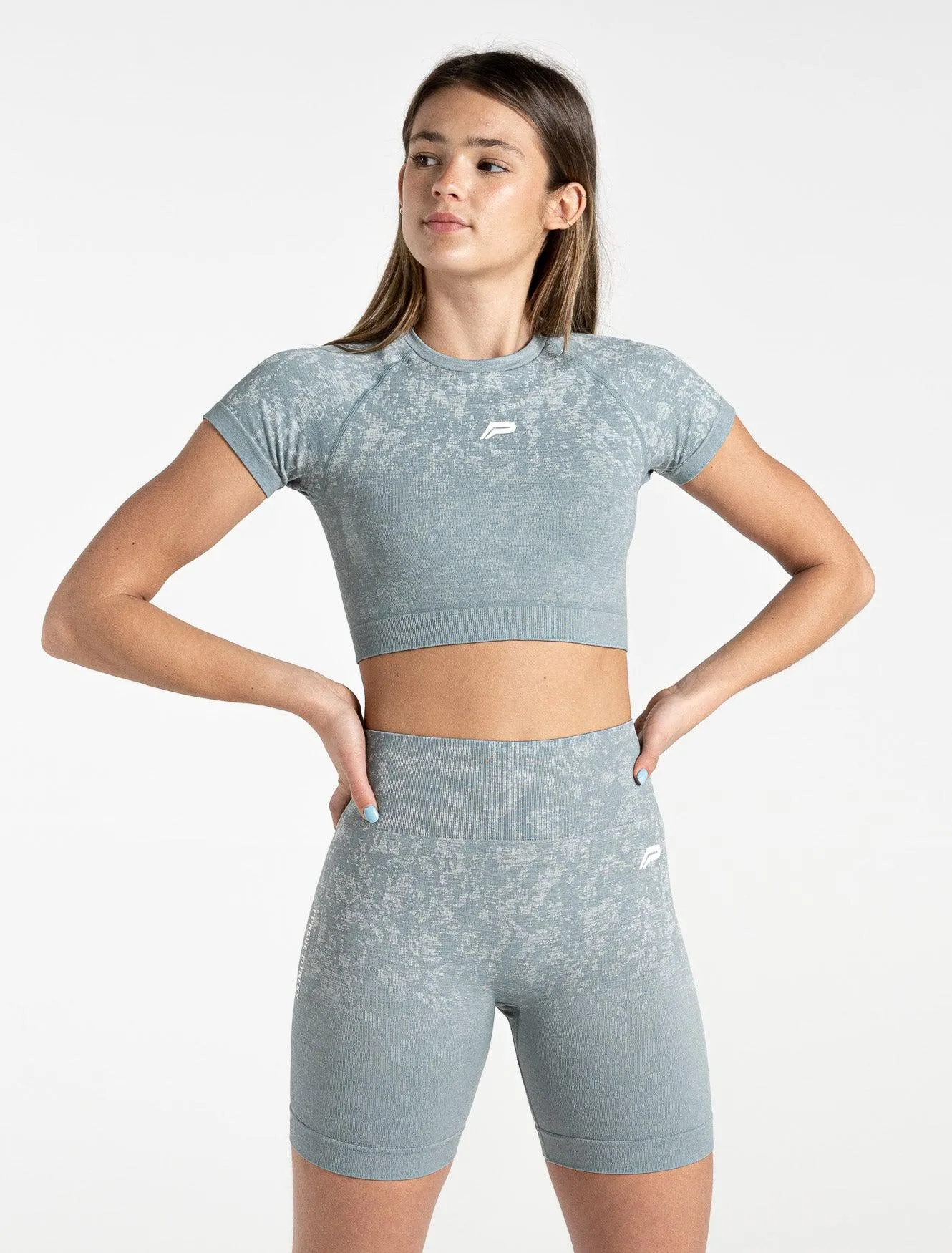 Cosmic Seamless Crop Top - Teal Ombre