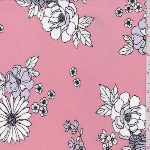 Creamy Pink Floral Double Brushed Jersey Knit Fabric