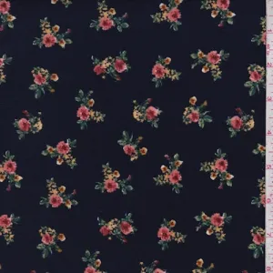 Dark Navy Mini Floral Double Brushed Jersey Knit Fabric