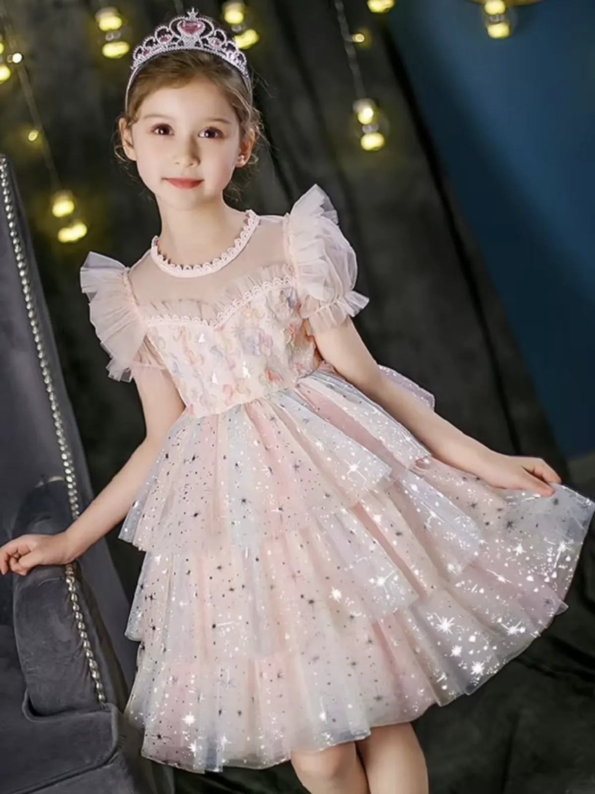 Dreamy Unicorn Glitter Tulle Dress with Starry Layers