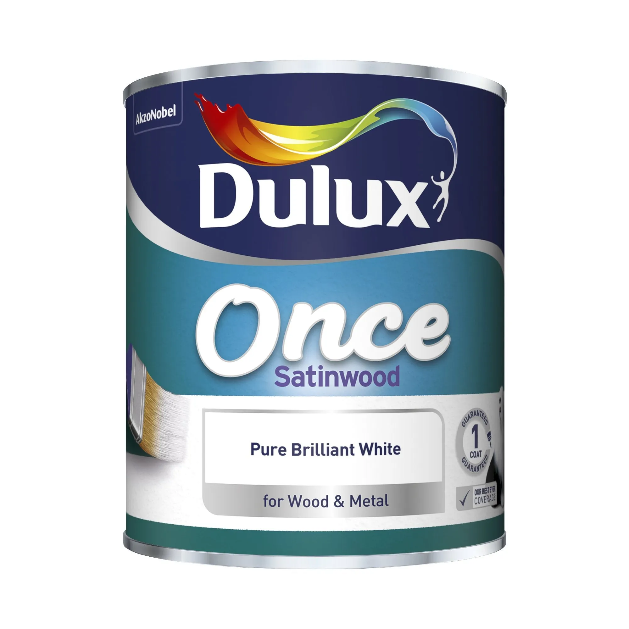 Dulux Once Satinwood Paint For Wood And Metal - Pure Brilliant White 750ml