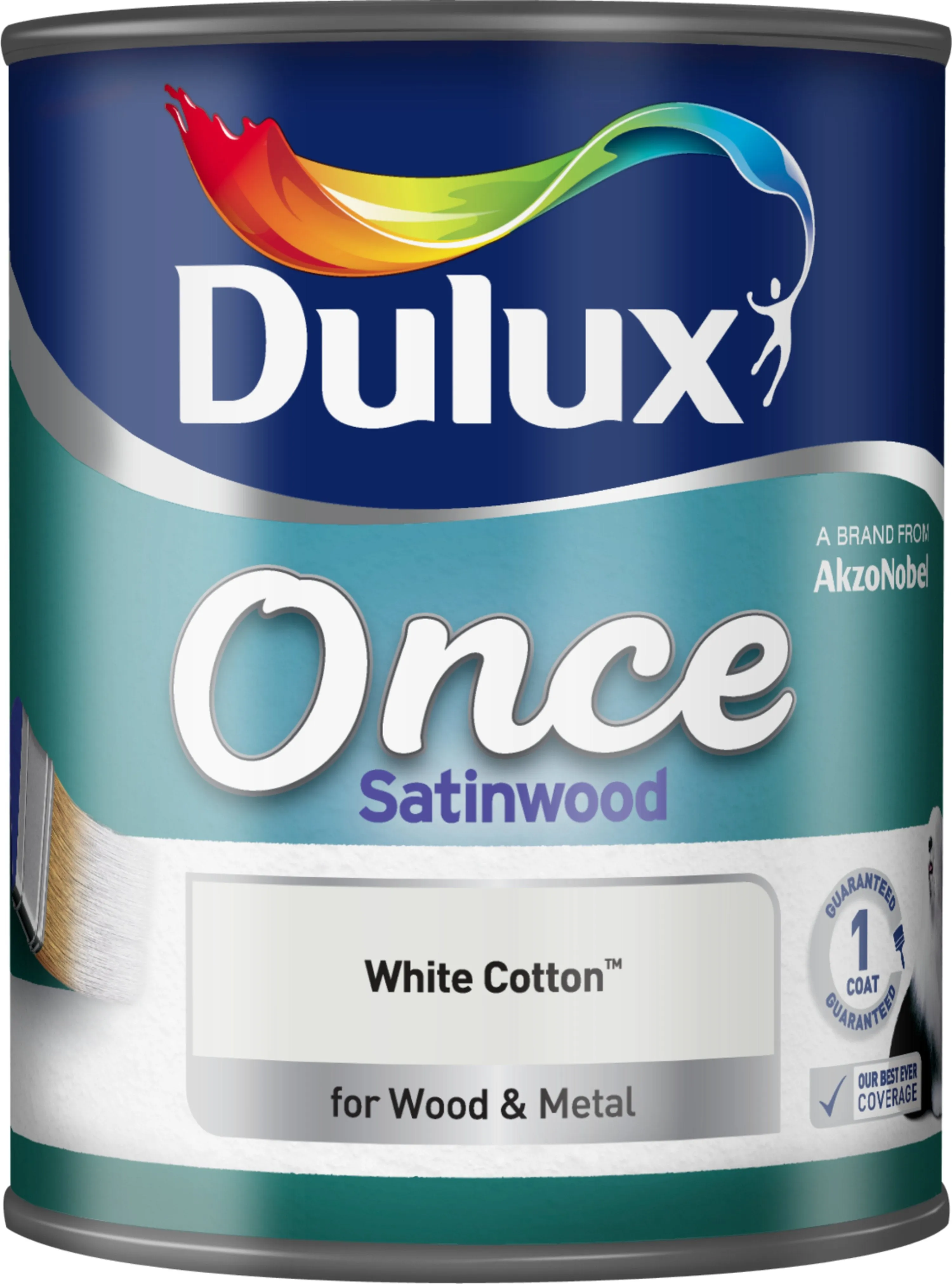 Dulux Once Satinwood Paint For Wood And Metal - White Cotton 750ml