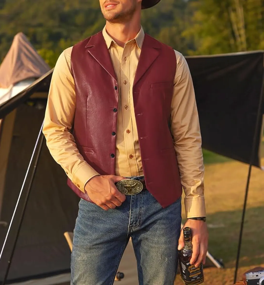 Full Back Maroon Genuine Leather Vest