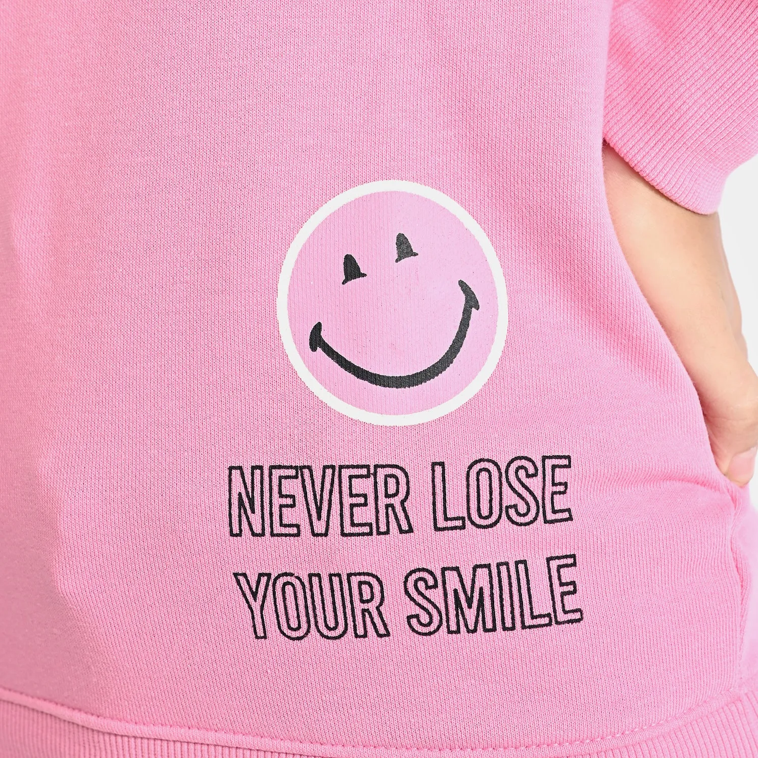 Girls Cotton Terry Sweatshirt Never Loose Your Smile-Sachet Pink