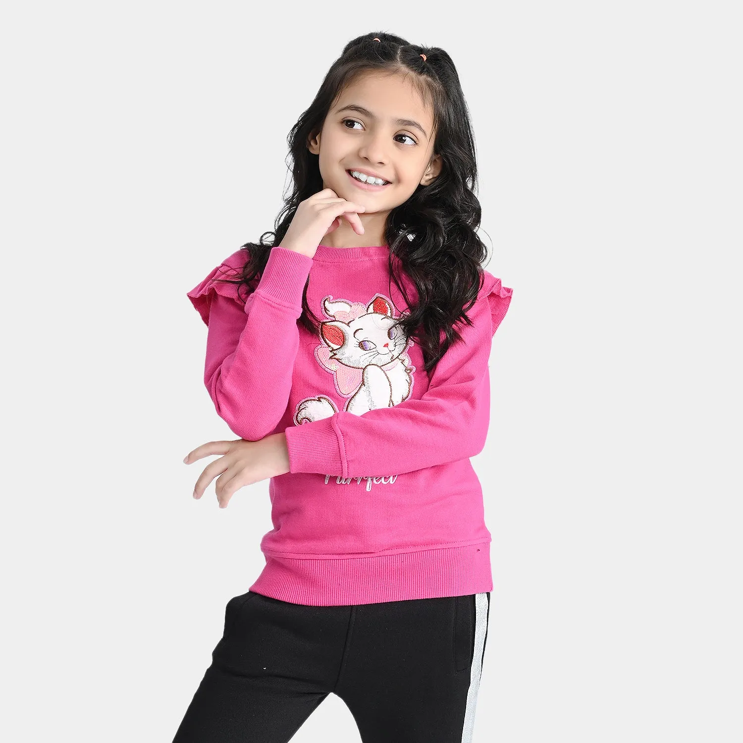 Girls Cotton Terry Sweatshirt Purrfect-Pink