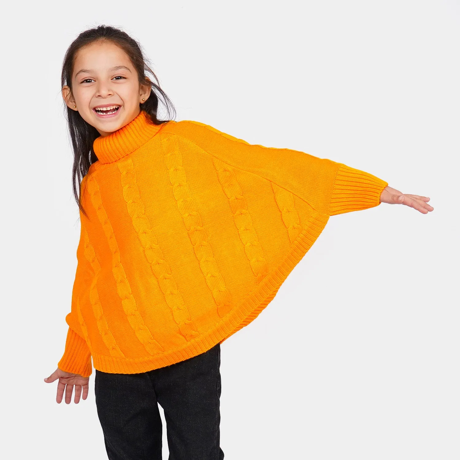 Girls Sweater Poncho Style - Mustard