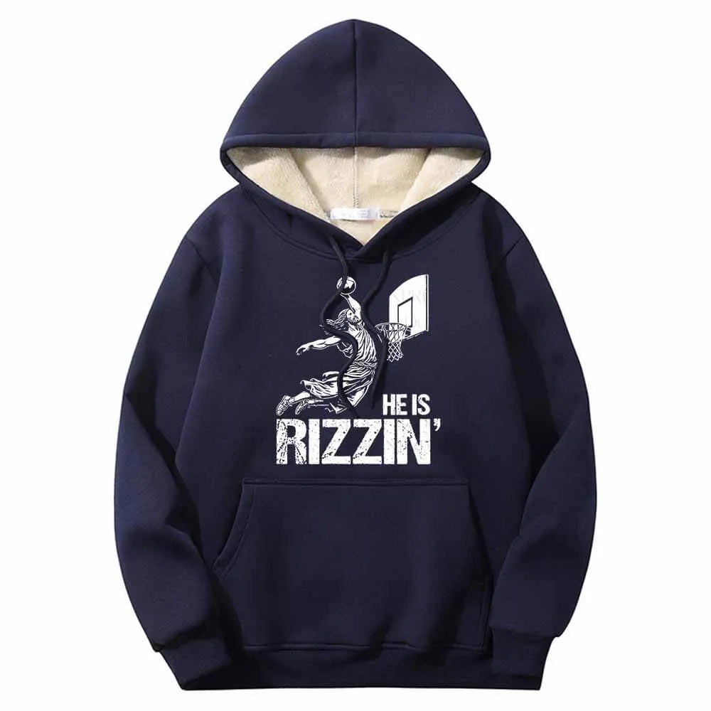 He Is Rizzin Jesus Slam Dunk Fleece Sherpa Hoodie