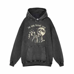 In My Feral Era Raccoon and Moon Vintage Washed Hoodie