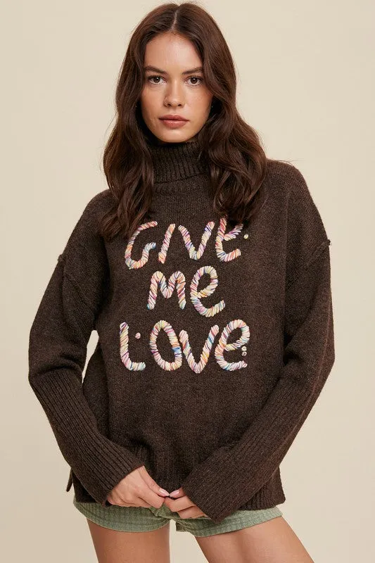 Listicle Give Me Love Stitched Mock Neck Sweater