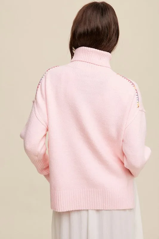 Listicle Give Me Love Stitched Mock Neck Sweater