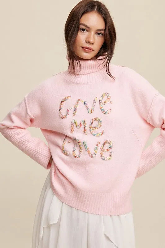 Listicle Give Me Love Stitched Mock Neck Sweater