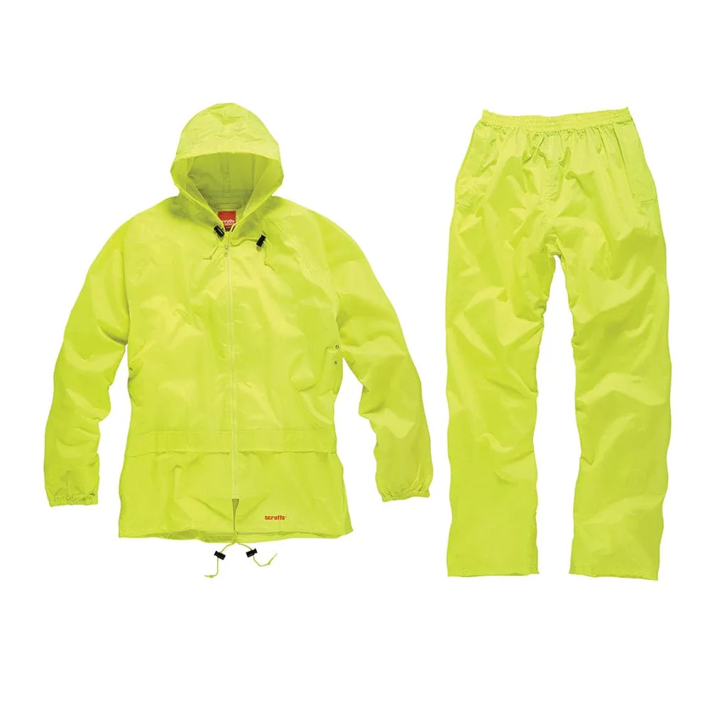 Mens Scruffs Waterproof Rainsuit Jacket Trousers Black Yellow Workwear Hi-Vis