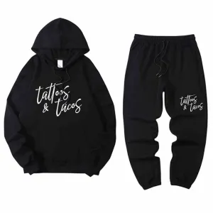 Multicolor Tattoos And Tacos Crew Collar Hoodie Pants Set