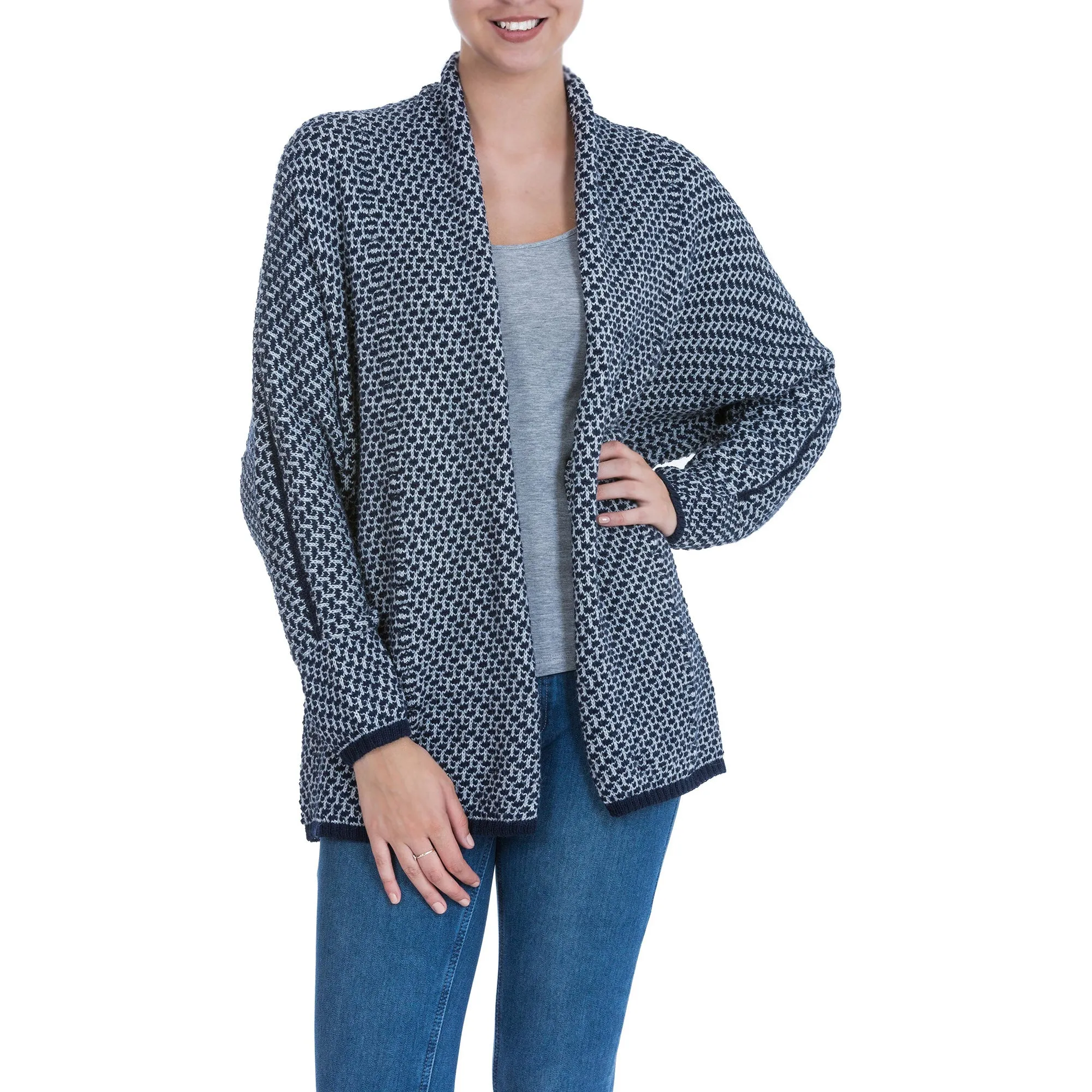 Ocean Warmth Blue and Grey Alpaca Blend Cardigan