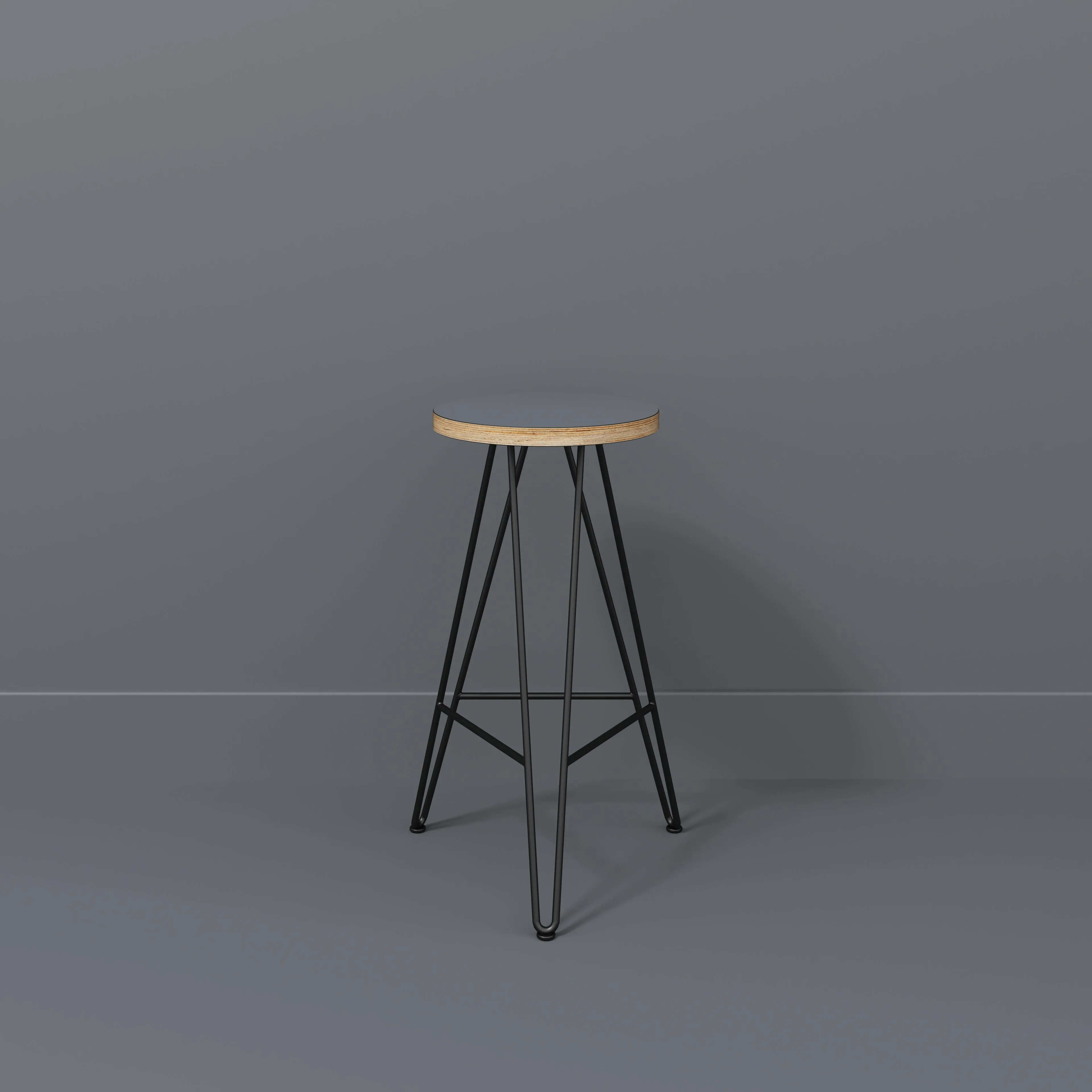 Plywood Bar Stool with Black Hairpin Base - Formica Tornado Grey