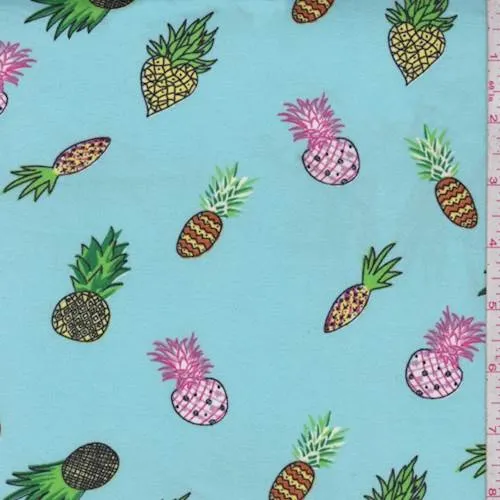 Seafoam Deco Pineapple Double Brushed Jersey Knit Fabric