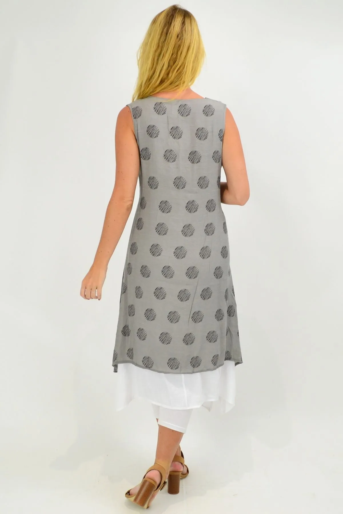 Sleeveless Grey Dots Overlay Tunic Dress