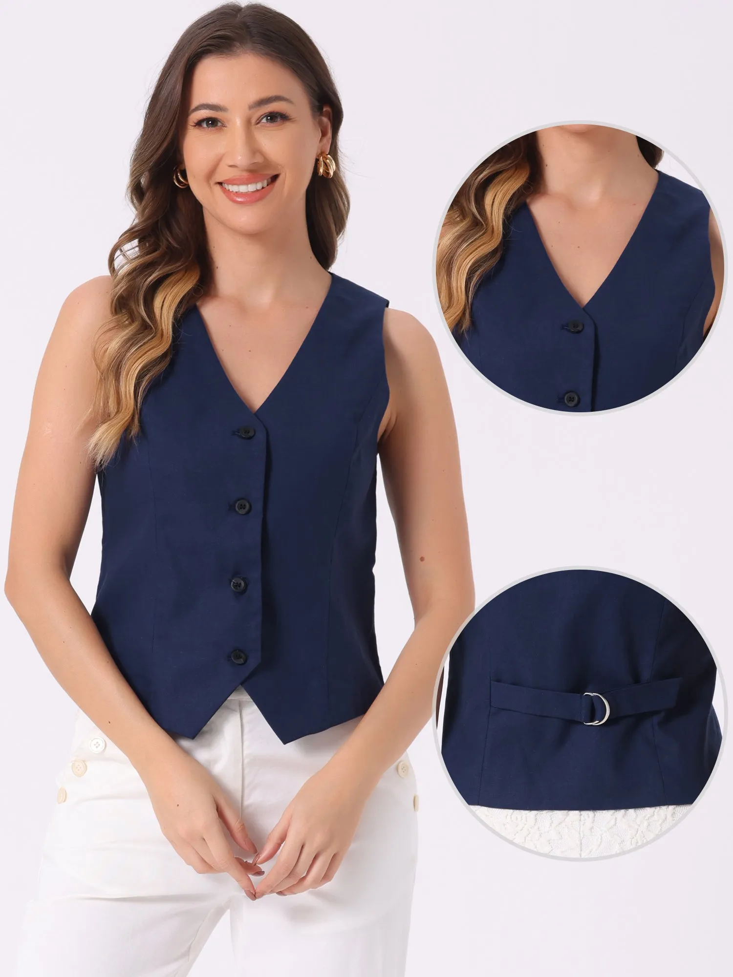 Sleeveless Solid Button Down V Neck Waistcoat Vest