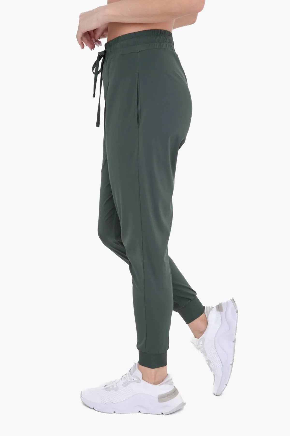 Solid Pleated Front Joggers: DEEP FOREST