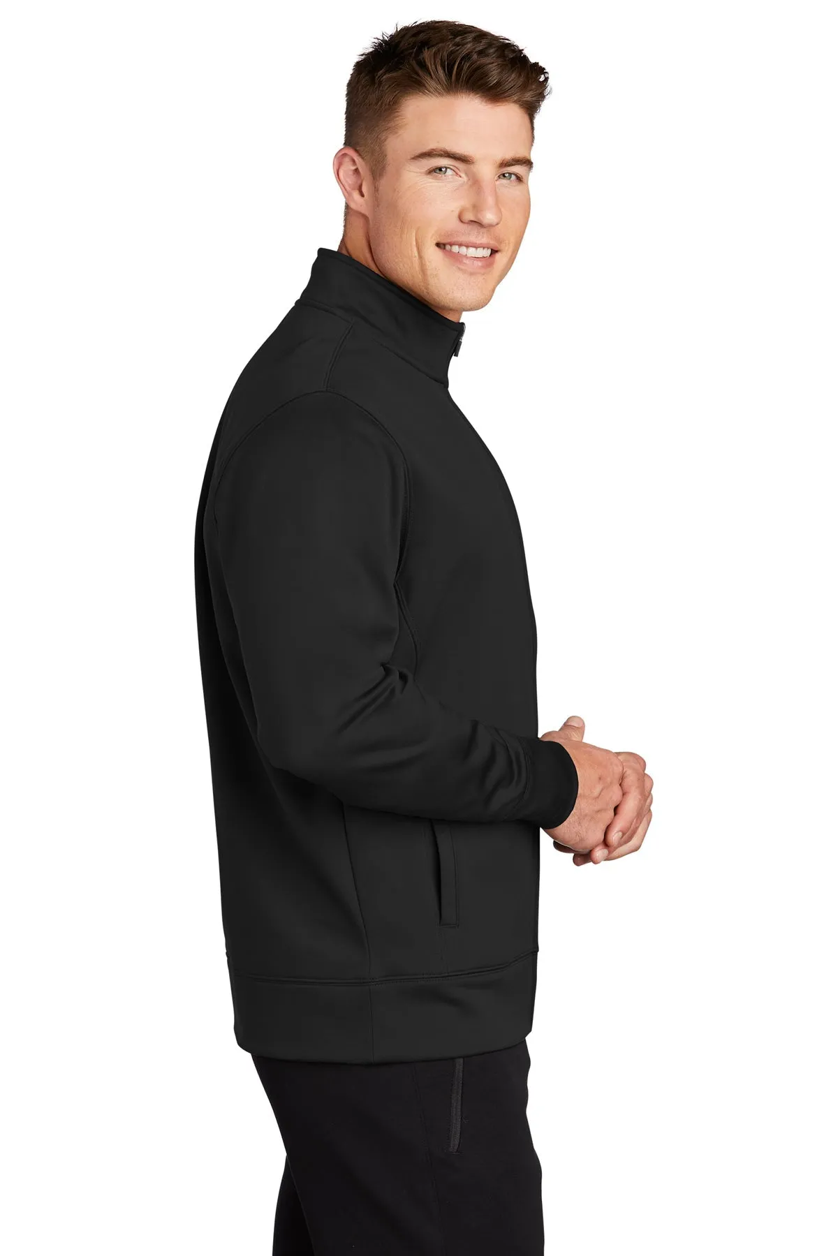 Sport-Tek Sport-Wick Fleece Branded Full-Zip Jackets, Black