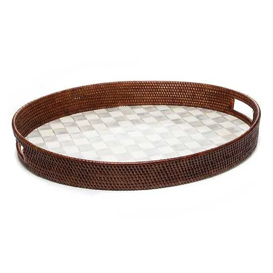 Sterling Check Rattan & Enamel Party Tray