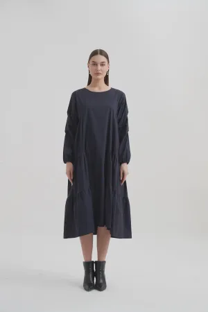 Tier Gathered Dress/Navy