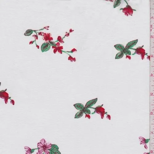 White/Red/Pink Floral Tuft Double Brushed Jersey Knit Fabric