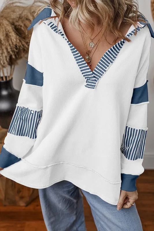 Women Striped Colorblock Patchwork Sweatshirt