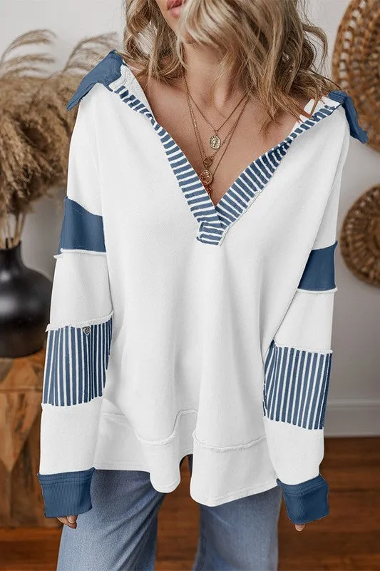 Women Striped Colorblock Patchwork Sweatshirt